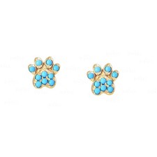 14K Gold Dog Paw Print Earrings with Turquois...