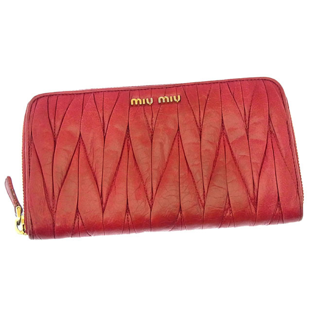 【SALE】 ◆MIUMIU◆Matelasse Leather Wallet 財布 miumiu Wallet Purse Long Wallet Materasse Red Gold Woman