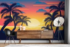 3D Ocean Palm Tree Sunrise Wallpaper Wall Mural Removable Self-adhesive 199