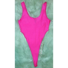 Bodysuit Leotard Deep Cut Tank Neon Pink Swimsuit Hot