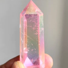 Natural Titanium Rainbow Quartz Obelisk Wand Crystal Tower Point Healing 1pc