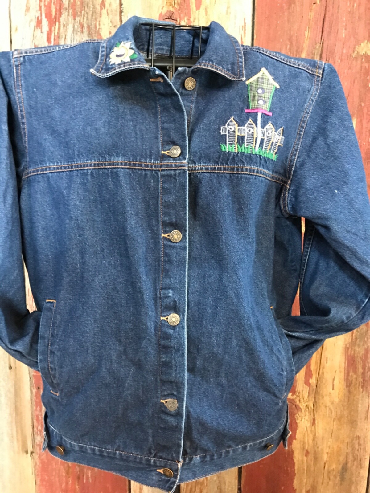 Silver Threads Denim Jean Jacket Embroidered Bird… - image 2