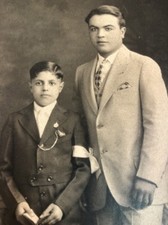 Antique Photo Well Dressed Father  Son Church First Communion Religious Cross