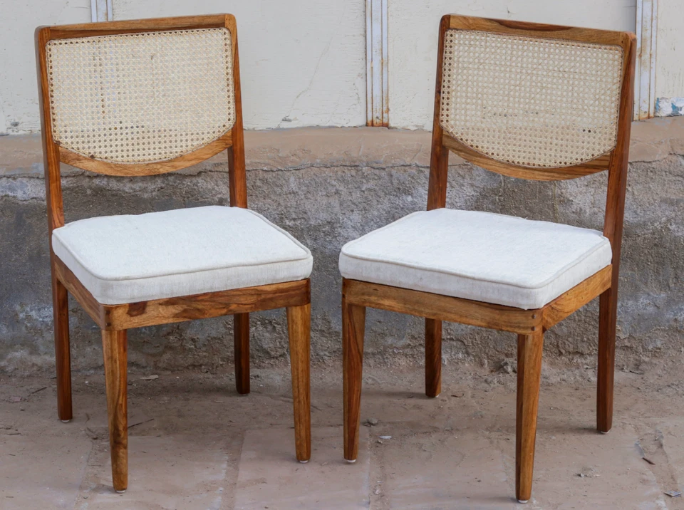 Silla de comedor esférica artesanal de madera maciza y ratán | Silla europea moderna Foto 3 de 4