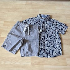 Boys 5T Blue Button Up Shirt  New Gray Shorts Bundle