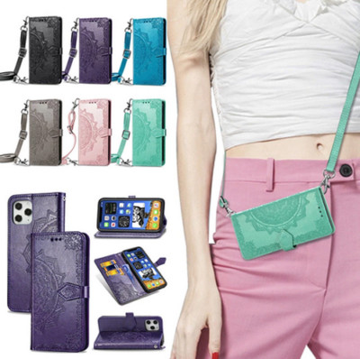 For  Moto G Stylus 2021Crossbody Card Wallet With Long Rope Holder Case Cover 