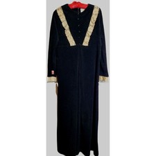 Vintage 60s 70s Black Night Gown Sleepwear Dressing Gown Victorian Lace Trim