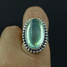 Natural Crack Crystal Oval Gemstone 925 Sterling Silver Proposal Women's Ring