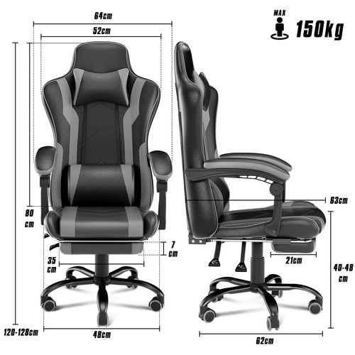 Gaming-Stuhl Bürostuhl PC-Stuhl Höhenverstellbar mit Fußstütze Rollen Max 150kg - Bild 2 von 16