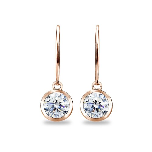 Round Dangle Rose Gold Plated Silver Leverback Earrings with AAA Zirconia - Picture 2 of 4