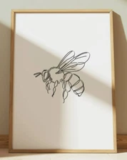 Bee Drawing Art Minimalist Art PRINT Wall Art Home Decor 8" x 10" Bee Insect art