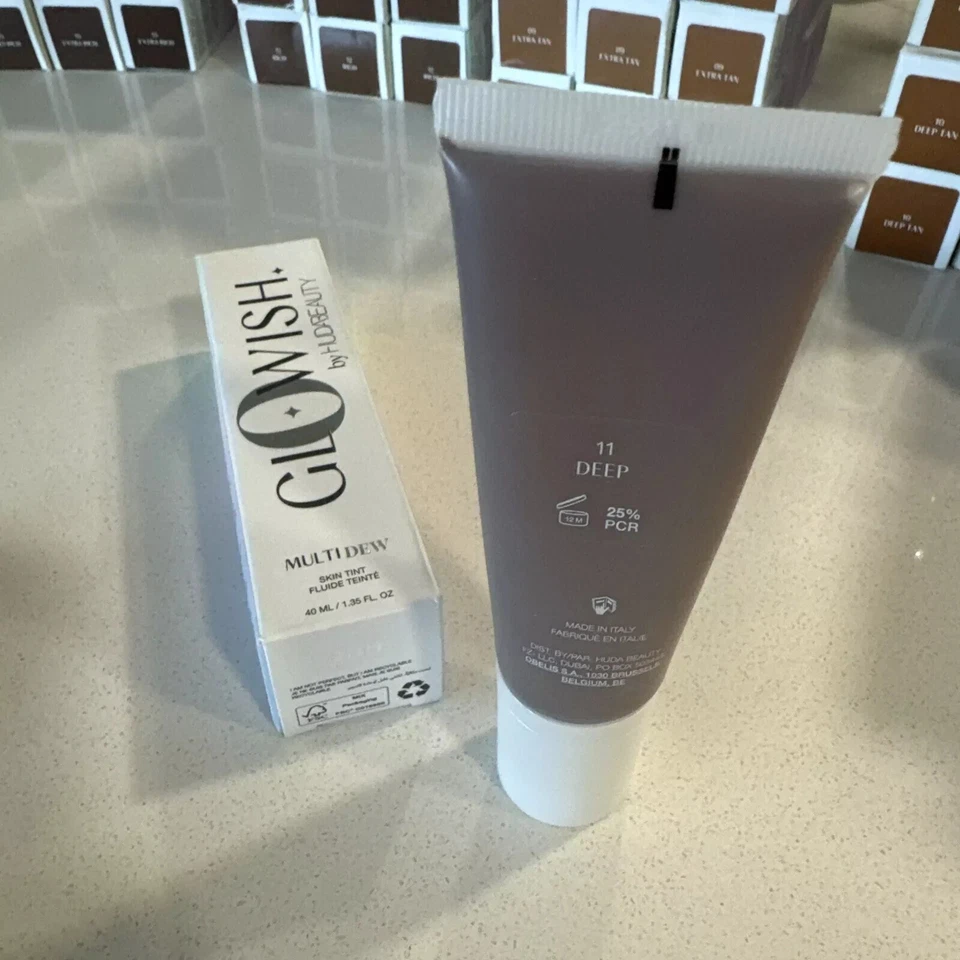 GloWish by Huda Beauty Multi Dew Skin Tint 1.35 oz Full Size Deep 11 - Image 4 of 4