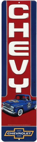 Chevy Truck Vertical Embossed Metal Sign - Vintage Chevrolet Sign for Garage or