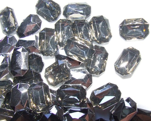 Grey 10x14 mm Oblong Acrylic Rhinestone Gems Oval Pointed Back Bead No Holes - Picture 2 of 2