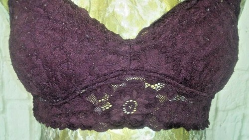 Small AERIE Wine RACERBACK Pullover PADDED PUSH UP Dark Purple LONGLINE LACE Bra - Picture 3 of 10