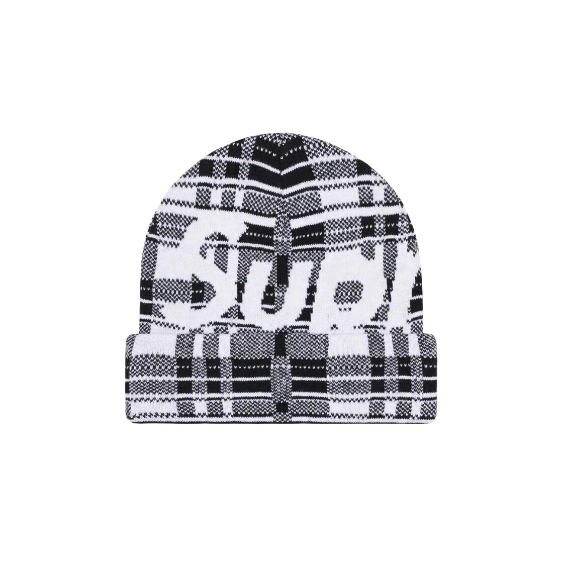 Supreme Big Logo Beanie White Plaid   23FW  
