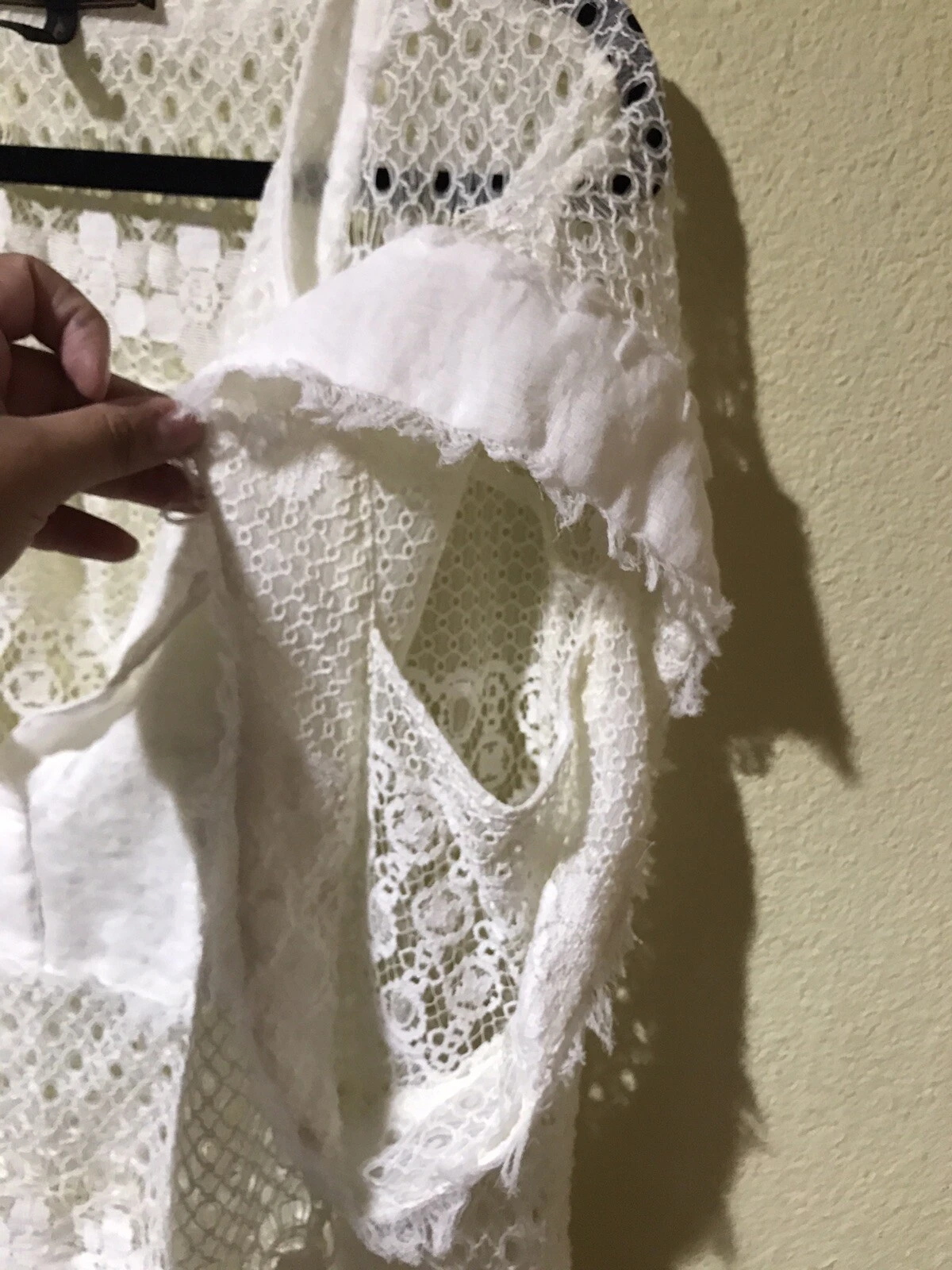 OFF WHITE BCBGMAXAZRIA ABITO BIANCO SPORCO PIZZO COPRICOSTUME TRASPARENTE TAGLIA LARGE V1