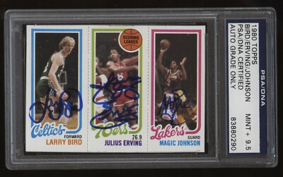 1980 Topps TRIPLE AUTO 139 Larry Bird DR J Erving 34 Magic Johnson