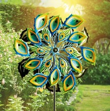 Peacock Feather Wind Spinner Weather Resistant Colourful Garden Sculpture H90cm