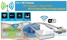 3-In-1 Wi-Fi Range Extender Repeater Router Wi-Fi To Ethernet Port Wired Adapter