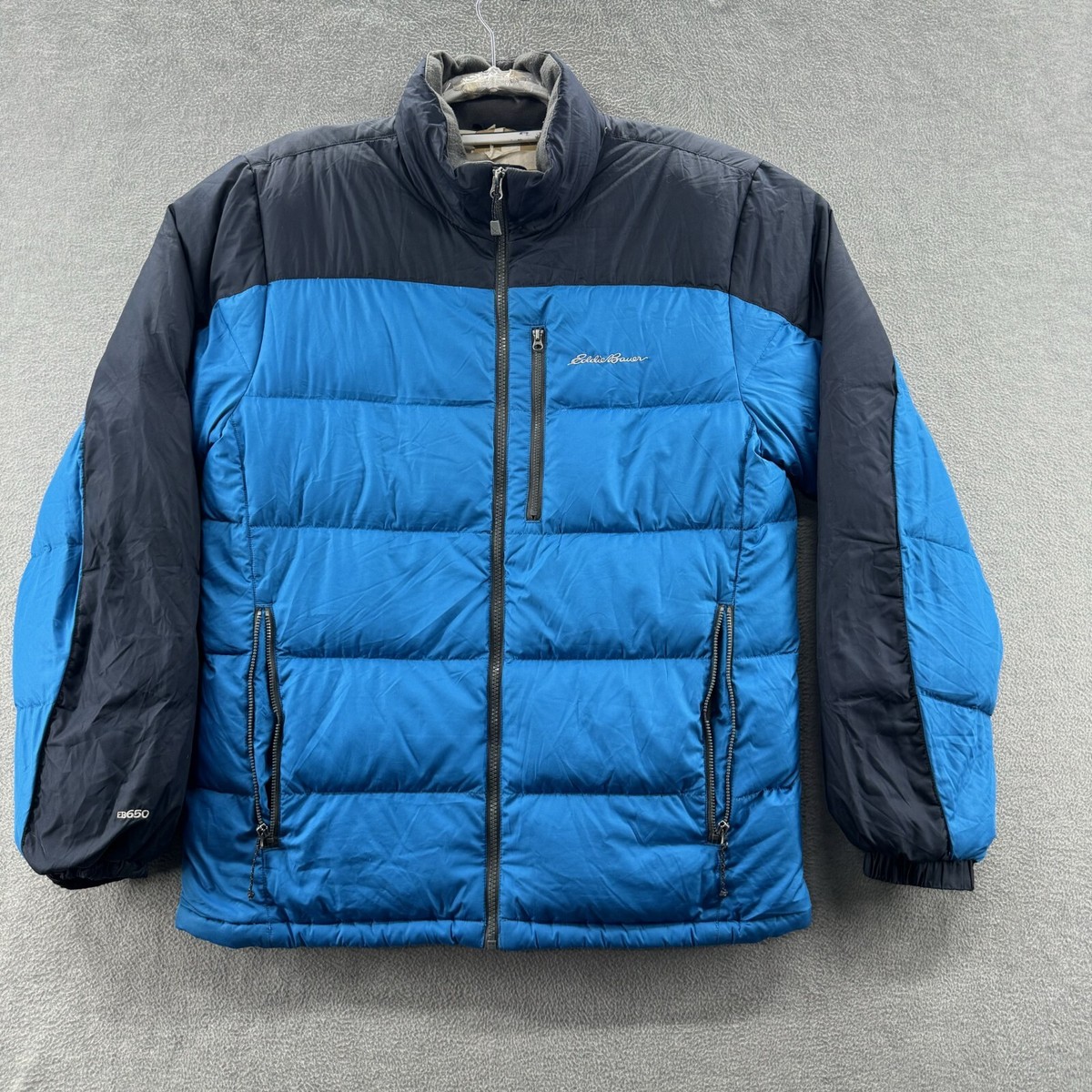 eddie bauer mens size m eb650 blue goose down fill full zip puffer  