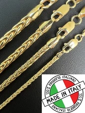 Real 14k Gold Plated 925 Sterling Silver Spiga Rope Wheat Chain Necklace 2-5mm