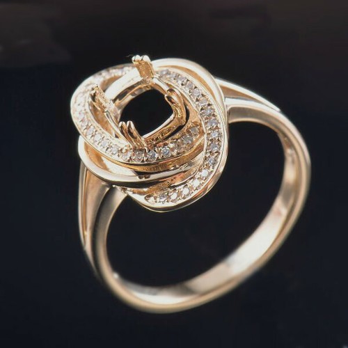 Cushion 6x8mm Solid 14K Yellow Gold Natural Diamond Twist Swirl Ring Semi Mount - Picture 7 of 9