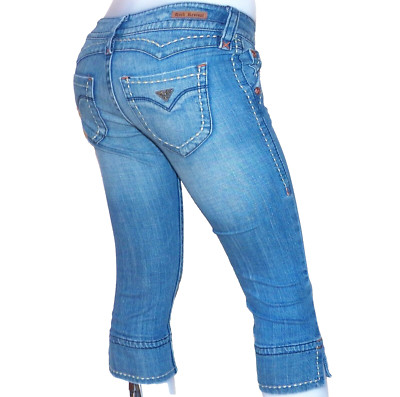 Rock Revival Distressed Hellblau Topstitched Capri Hosen Jeans 27 X 19 Lang