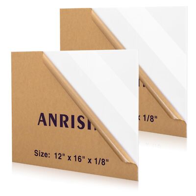 White Acrylic Sheet 12'' x 16'' x 1/8'' 2 Pack 38% Translucent White Cast Acryli...