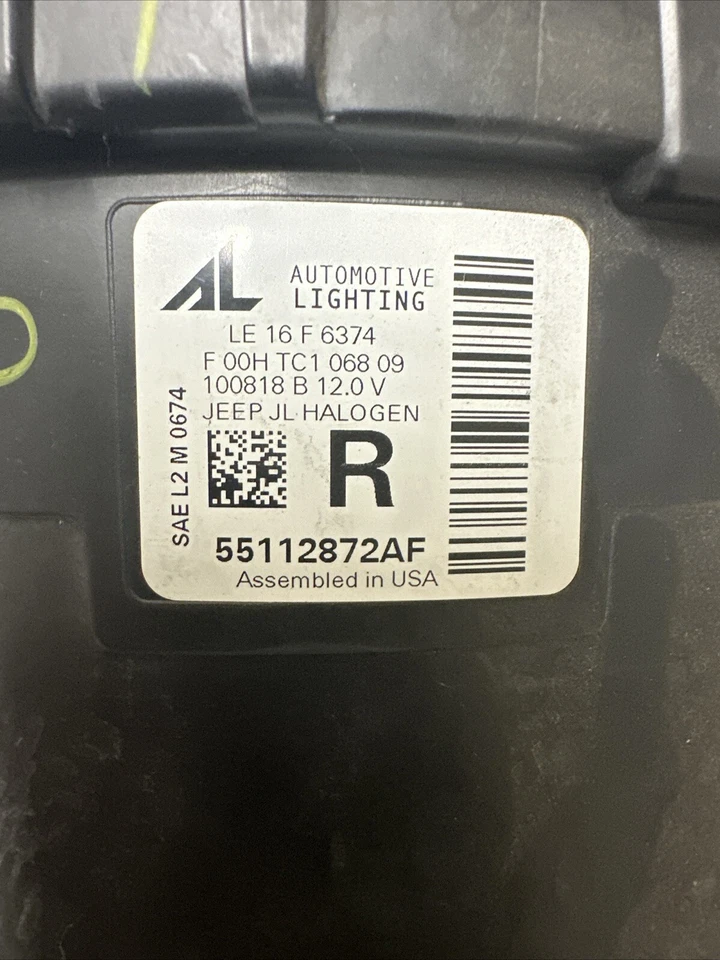 Faro de lámpara derecha halógeno de fábrica OEM 55112873AG para conductor Jeep Wrangler JL Foto 2 de 3