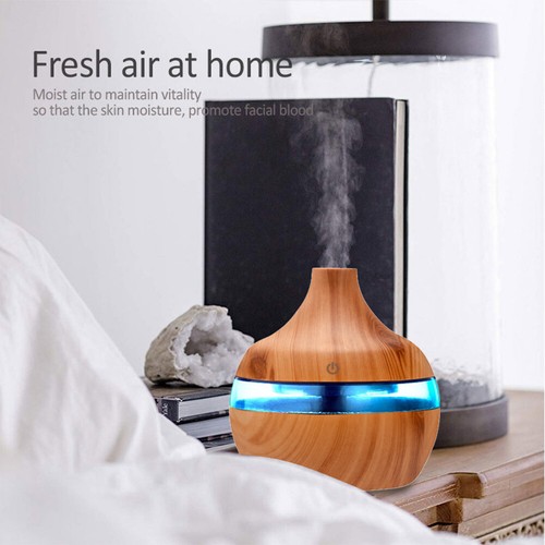 Difusor de aceite aromático, humidificador ultrasónico con grano de madera (marrón de madera brillante - Imagen 3 de 8