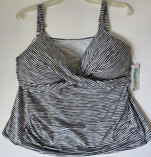 Freshwater Swim Suit Top Tank 3X (24W-26W) NWT Black White Stripe Adjust Straps