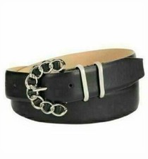 STEVE MADDEN Womens Black BELT Chain Buckle LEATHER Smooth Dress BELT SZ S NWT