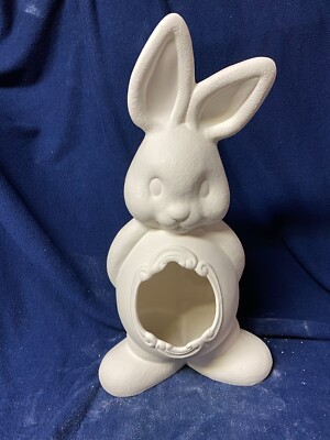 Lg Egg Belly Bunny 16'' Cut Out Tall Rabbit Easter Ceramic Bisque Ready to Paint