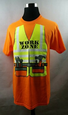 High Visibility T Shirt Yellow Orange Shirt Work Zone Novelty Mens Size Large