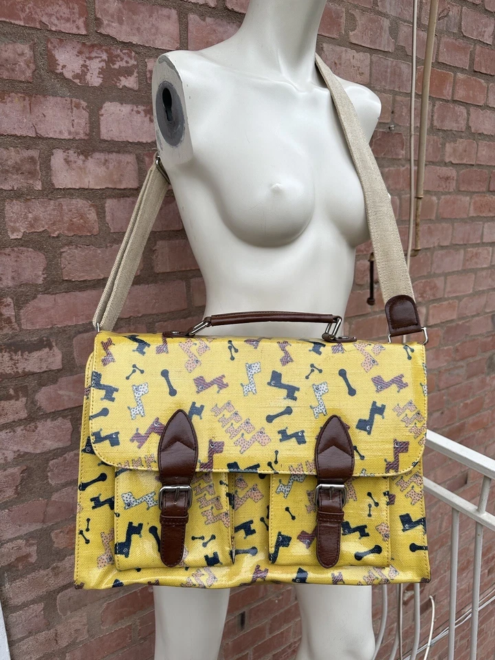 Naj-Oleari Vintage Old School Bag British Briefcase Cartella Yellow Wax Dogs🐕 - Image 4 of 4