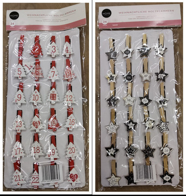 24er Set Dekoklammern Holzklammern 4,5cm mit Zahlen für Adventskalender  NEU