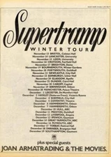 Supertramp Joan Armatrading The Movies 1975 UK tour/advert MM-TREW