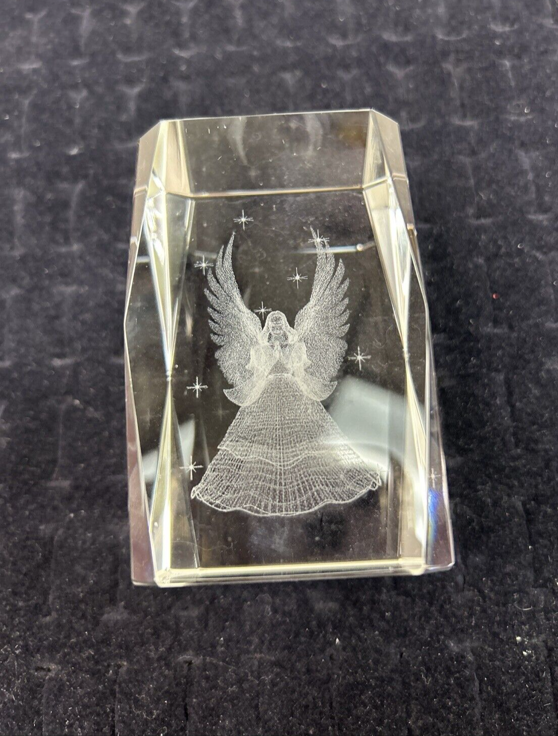 3D Laser Etched Crystal Glass Cube Angel With Stars Paperweight