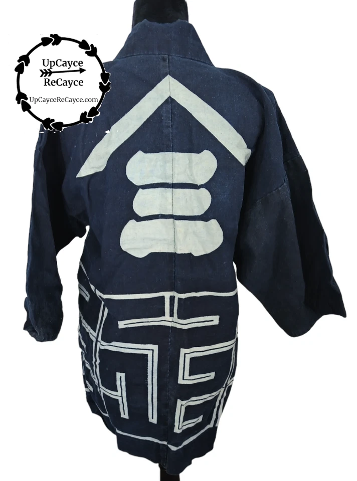 Chaqueta de bombero japonesa Boro vintage índigo Hanten arte para usar Foto 2 de 4