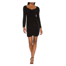 Minkpink Chaima Ruched Velvet Textured black bodycon mini dress XS NWT