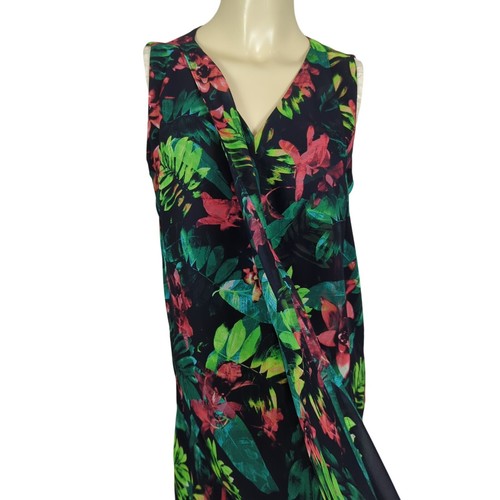 Chico's sleeveless asymmetrical abstract floral leaves summer dress sz 1 sz 8 - Picture 7 of 24