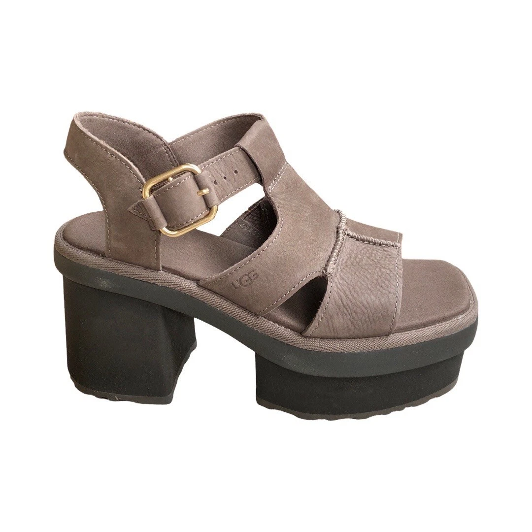 Scarpe con tacco UGG donna nuove altezze plateau cinturino a T melassa pelle 1168751