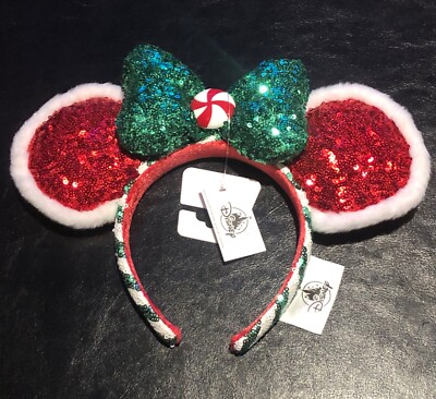 NWT Disneyland Shanghai Christmas Minnie peppermint candy ears PHOTOS: NEW Peppermint Candy Christmas Minnie Ears Debut at  main image 4