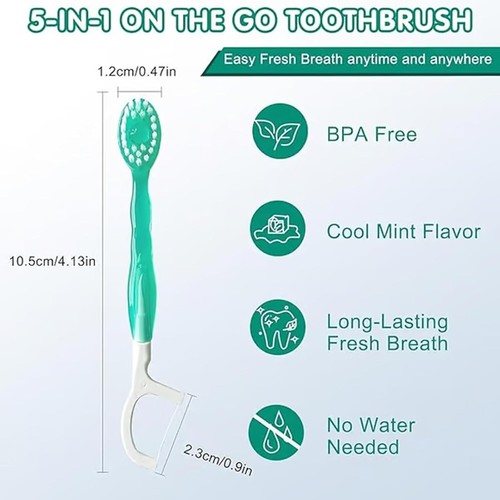 5-in-1 Mini Toothbrush &Floss&Tongue Scraper&Toothpick Set,Disposable Toothbrush - Picture 3 of 10