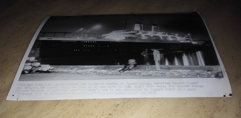 1951 Photo S.S. CONSTITUTION SHIP  Maiden Voyage Man & Woman in foreground 7x10