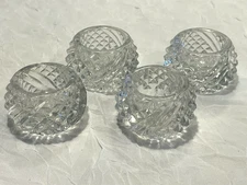 Set of Four Vintage Open Salt Cellars, Round Diamond Cut Glass