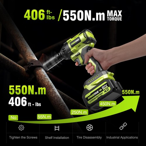 Cordless Impact Wrench, 406Ft-lbs (550N.m) Brushless 1/2 inch, 2800RPM High T... - Picture 3 of 9
