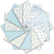 12Pcs Baby Shower Cotton Fabric Bundles Blue Elephant Hot Air Balloon Star Fat Q
