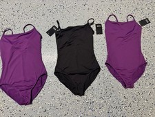 NWT Lot/3 Bloch Dance Women's Nejor Microlux Camisole Leotard Black/Grape Medium